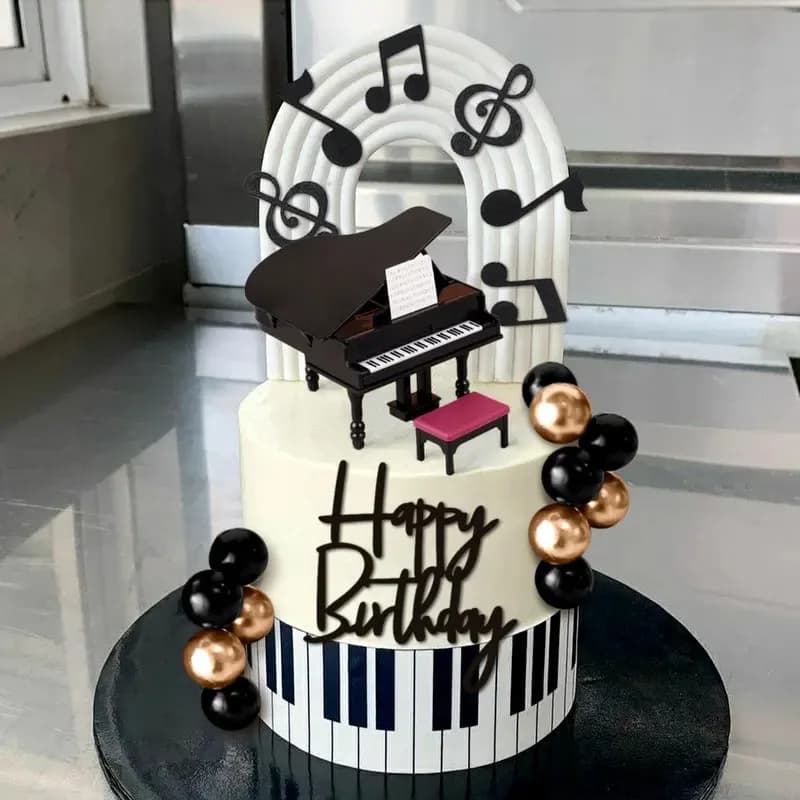 Nota musicale Chitarra Cake Topper Set Palline Plettri Festa di compleanno Decorazione a tema rock per musicisti Bambini Decorazioni per torte per adulti