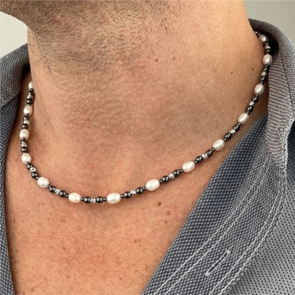 Retro Black Natural Stone Baroque Pearl Chain Necklace Simple Men Beads Choker Fashion Jewelry Trend Accessories