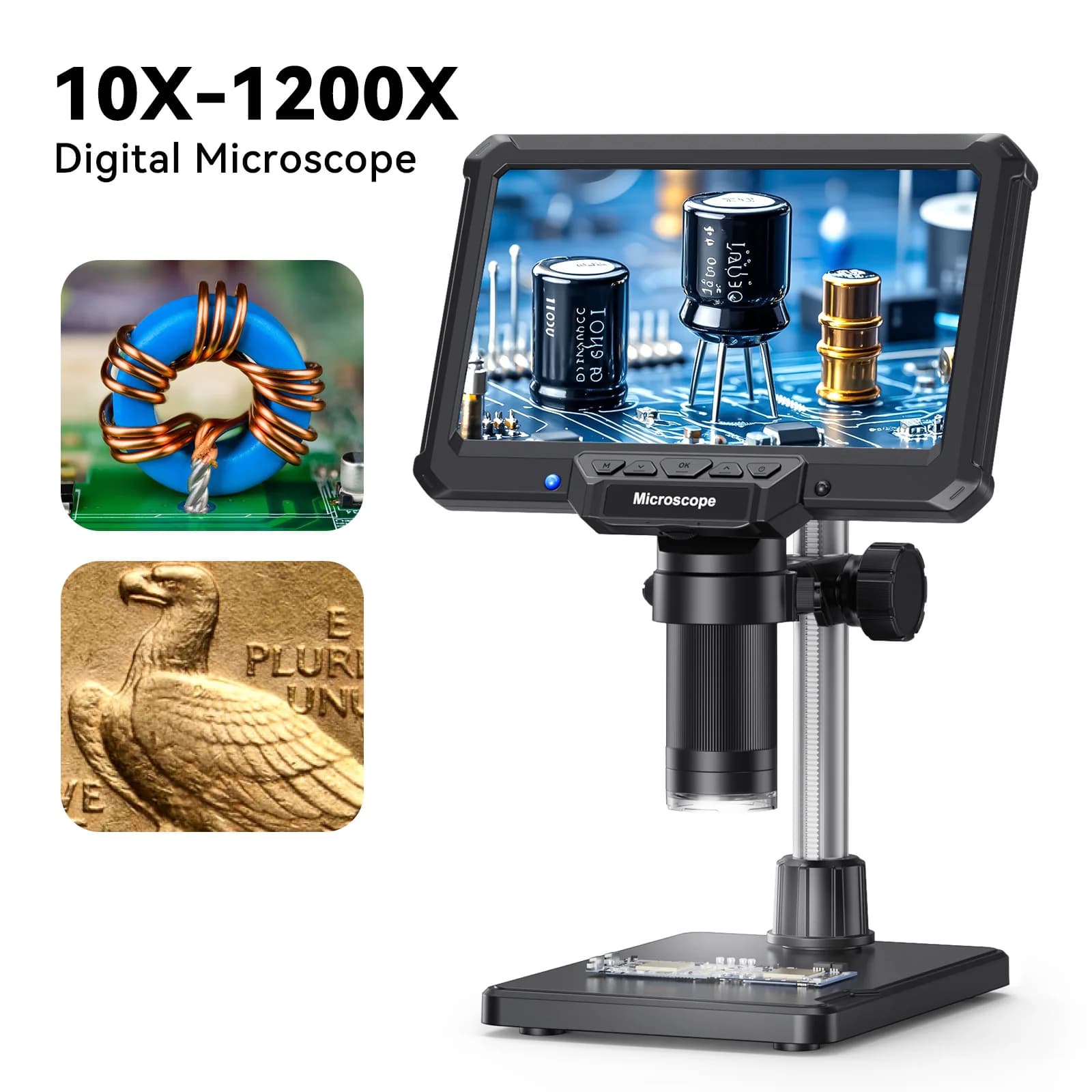 Microscopio digitale Hayve da 7 pollici con luci Microscopio di riparazione elettronica per monete, piante, microscopio video HD PCB da 16 MP, visualizzazione del PC