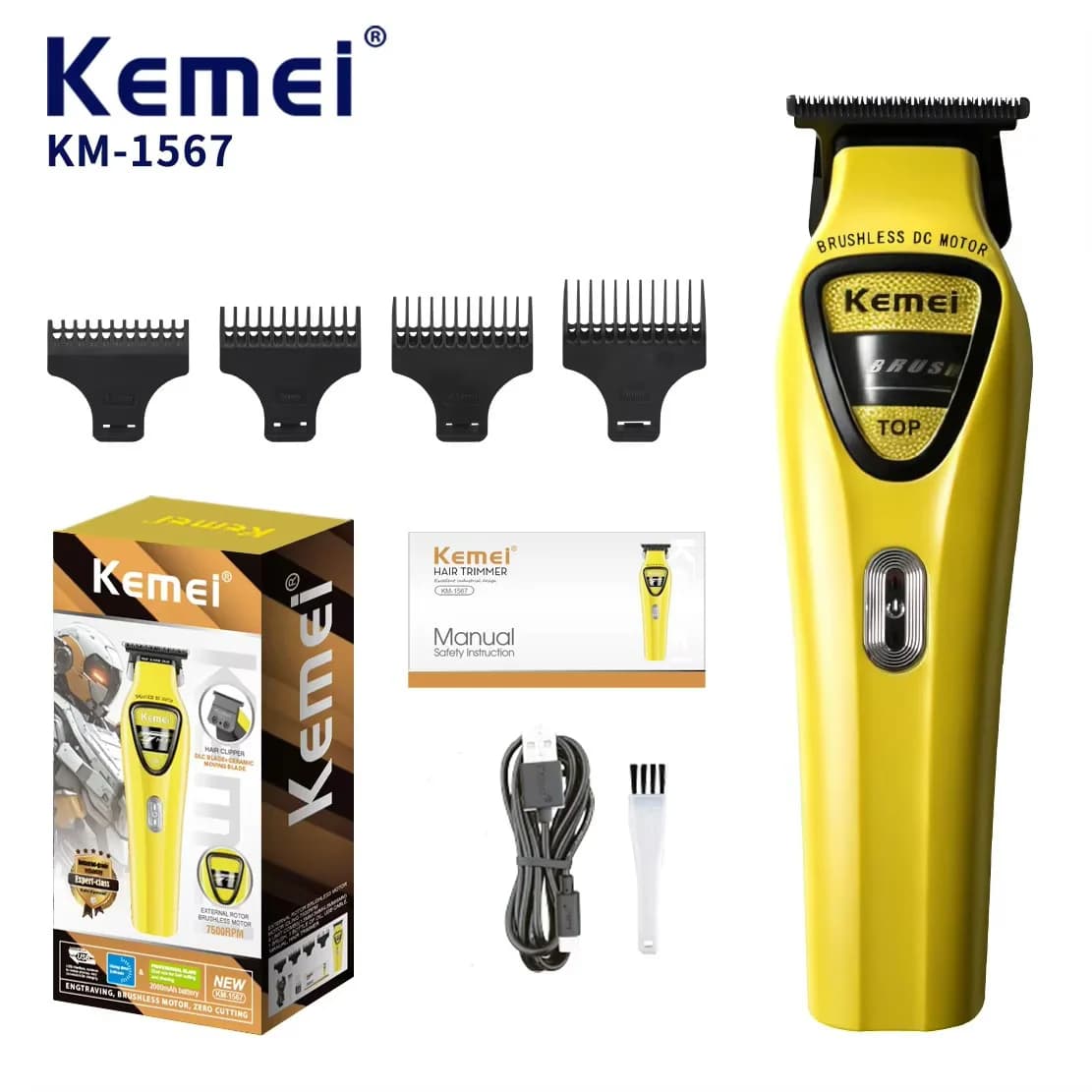 Kemei 1567 Regolabarba Elettrico Zero Gap per Taglio a Zero, Tosatrice Ricaricabile per Testa Calva, Macchina da Taglio di Precisione con Motore Brushless Esterno