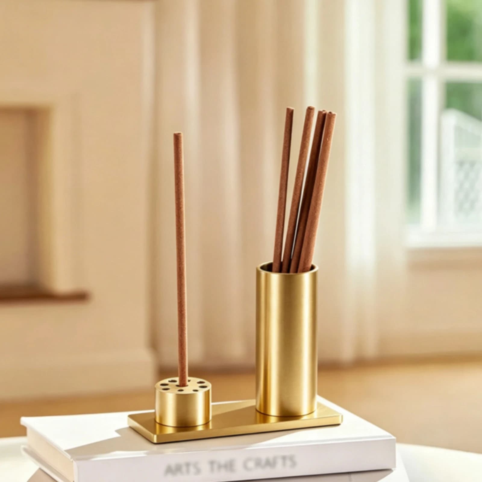 Incense Stick Holder Gold-Toned Stick Incense Holder Tube Container Compact Tabletop Accessory Polished