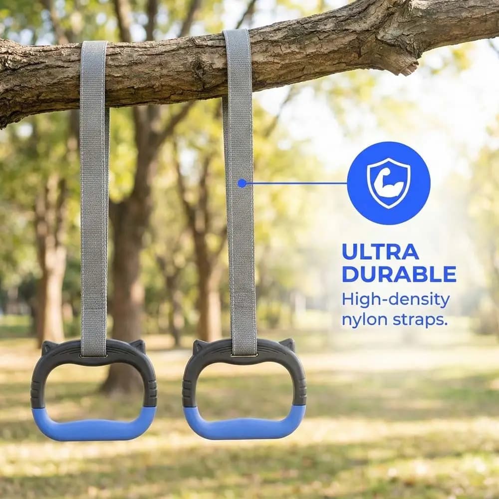 Gymnastic Rings with Adjustable Anti-slip Straps, Traction Bar, Fitness Exercise Rings Comfortable and Resistent