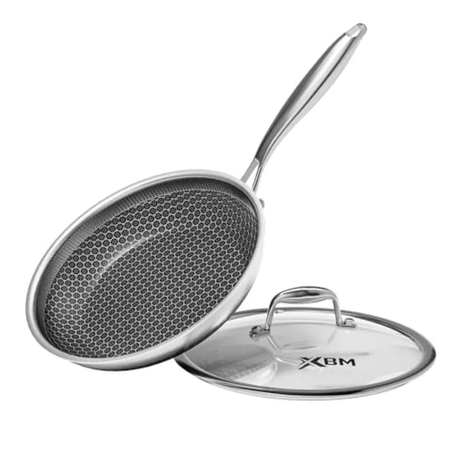 Padella Antiaderente con Coperchio 8 Pollici, Pentola Antiaderente per Induzione in Acciaio Inox, Padella per Uova Senza PFOA, Anti-Graffio, Lavabile in Lavastoviglie