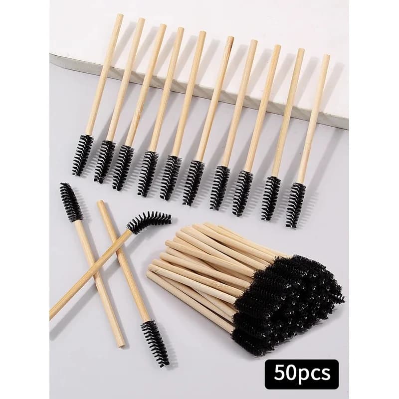 50Pcs Bamboo Handle Eyelash Brush Makeup Brush Eyelash Extension Mascara Wands Applicators Eye Lash Curling Comb Makeup Tools
