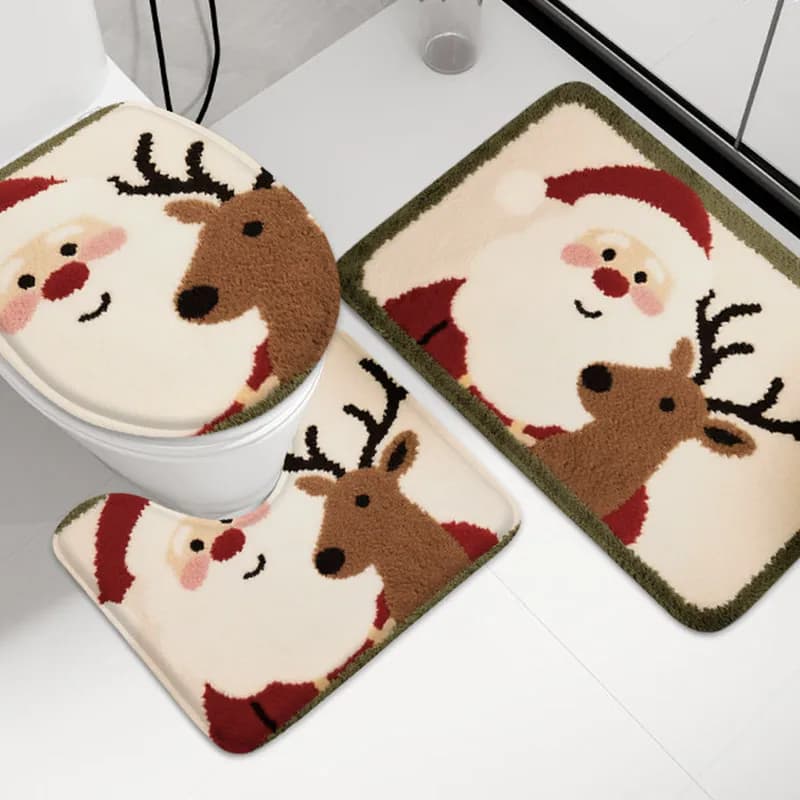 3pcs cute cartoon flannel bathroom floor mat toilet lid mat U-shaped toilet floor mat shower room anti slip absorbent carpet