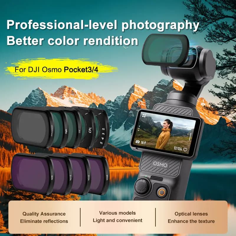 Set di Filtri per Obiettivo DJI Pocket 4 e Pocket 3, UV CPL ND8 ND16 ND32 ND64, Filtro Diffusore Nero, Accessori per Action Camera
