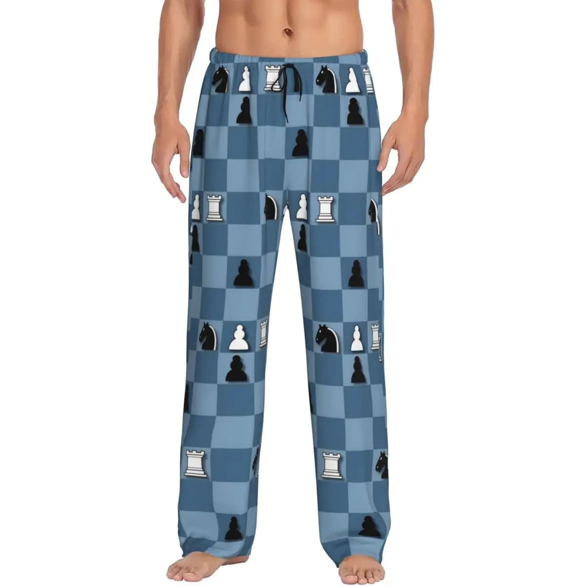 Pantaloni da pigiama da scacchiera personalizzati Indumenti da notte Cintura elastica da uomo Gioco di scacchi Pantaloni da salotto per il sonno con tasche