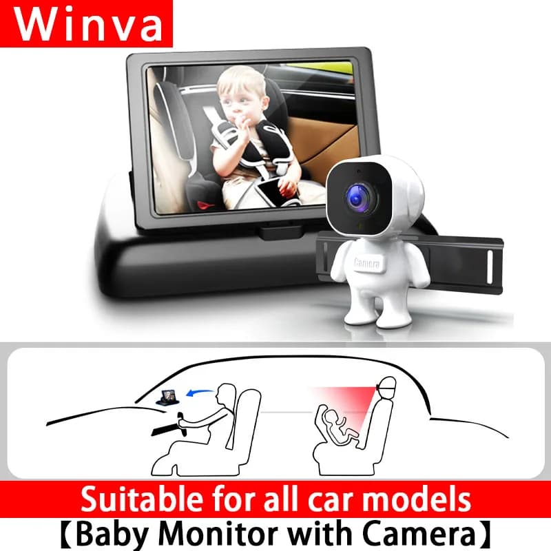 1080HD Visione notturna Specchio per auto per bambini Schermo da 4,3 pollici Supporto per monitor Sedile posteriore da tavolo Orologio infantile Sedile posteriore Videocamera per bambini