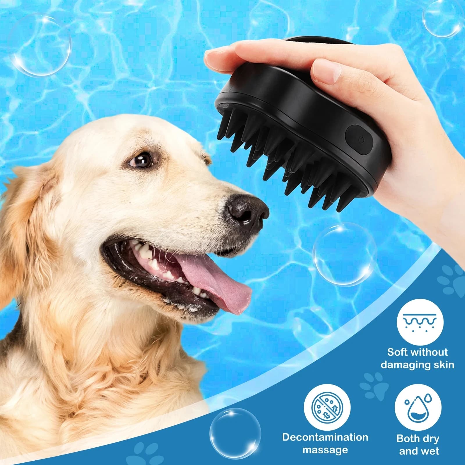 Spazzola per capelli elettrica per massaggio per animali domestici per cani Gatti IPX6 Impermeabile 3a marcia in silicone Animali domestici Cani Gatti Lavaggio da bagno Toelettatura Pettine pulito