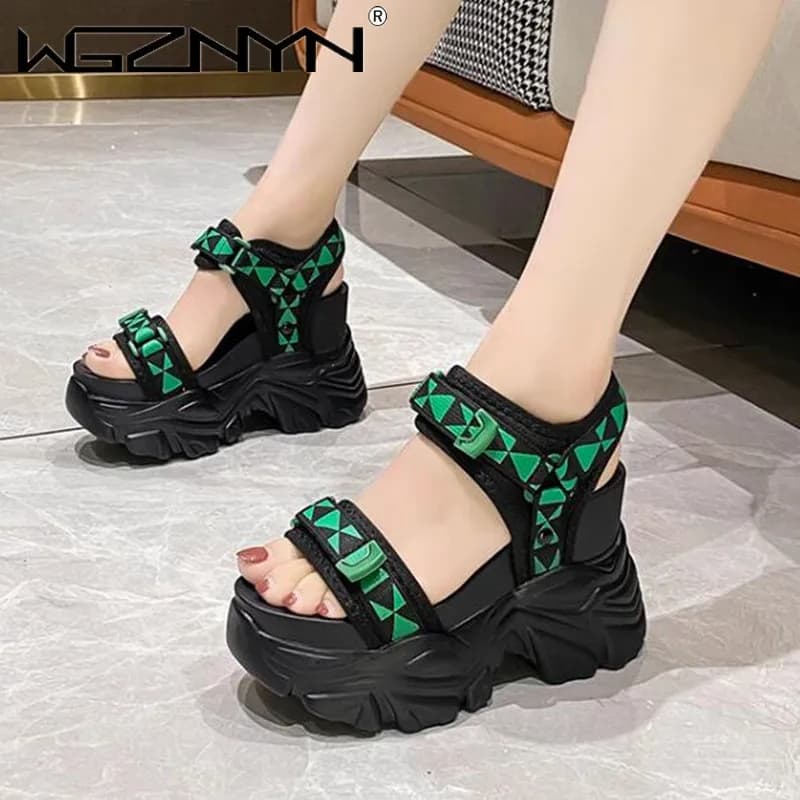 10CM High Platform Sandals Women Wedges High Heels New Summer High Quality Buckle Chunky Sandalias Beach Slippers Zapatos Mujer