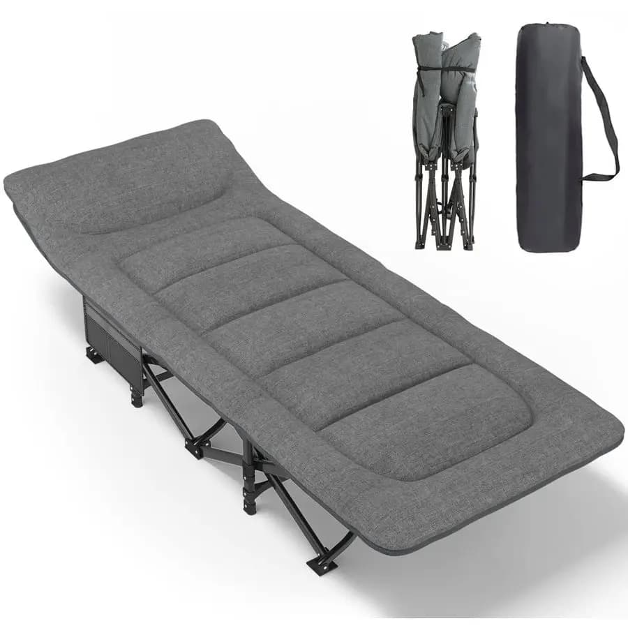 Adult camping cot with pillow and pillow, portable folding bed for sleeping, light curtain bed with carrying bag