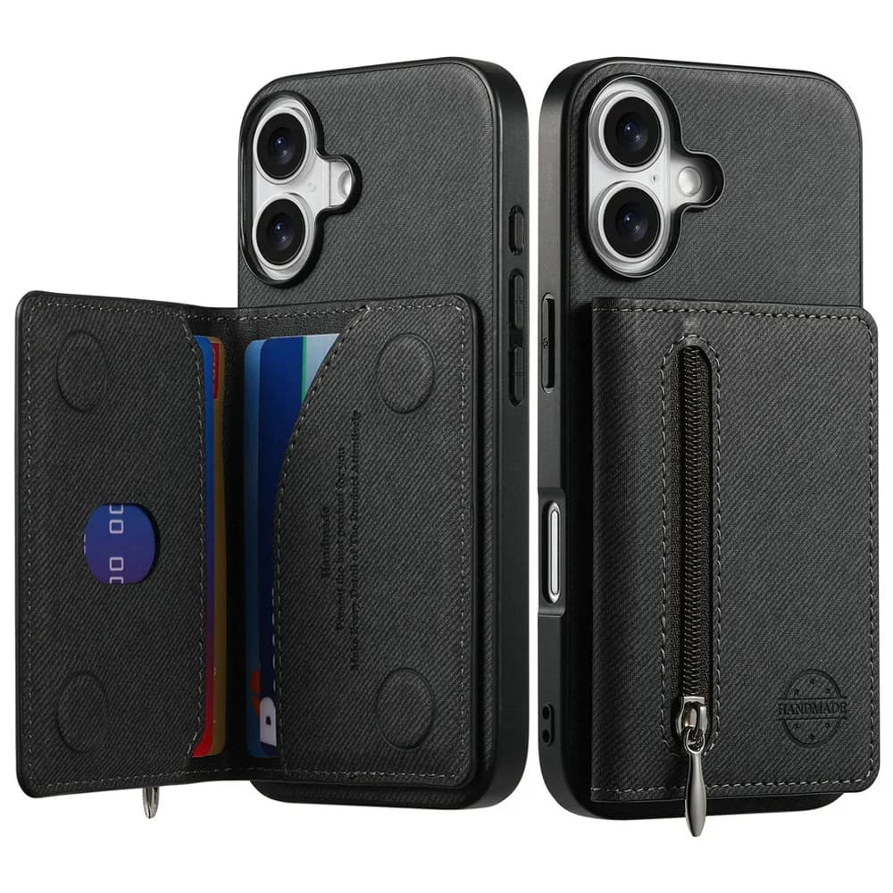 Custodia per telefono posteriore RFID con carta in pelle con cerniera aziendale per IPhone 16 15 14 13 12 11 Pro Max Plus 16e Portafoglio magnetico Proteggi la copertura