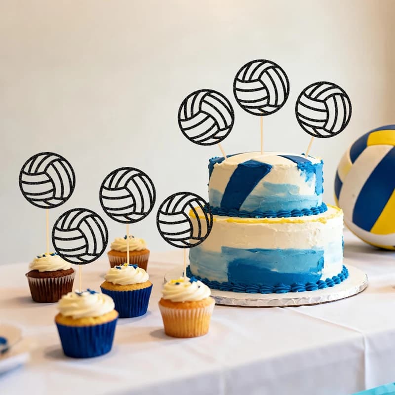 NUBECOM 10Pcs Volleyball Cake Toppers Glitter Volleyball Cake Toppers Volleyball Player Birthday Party Cake Decorations Supplies
