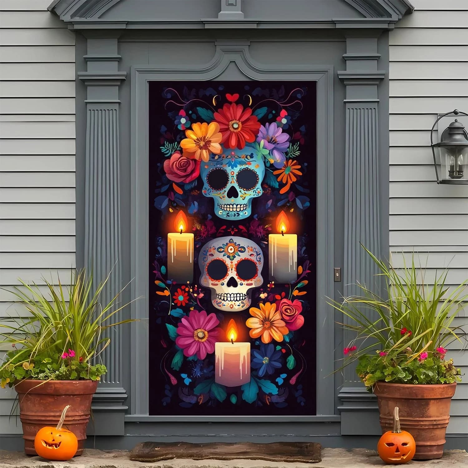 Party decoration with 2D flat banner, 1 flag with polyester skull, suitable for Halloween day dead