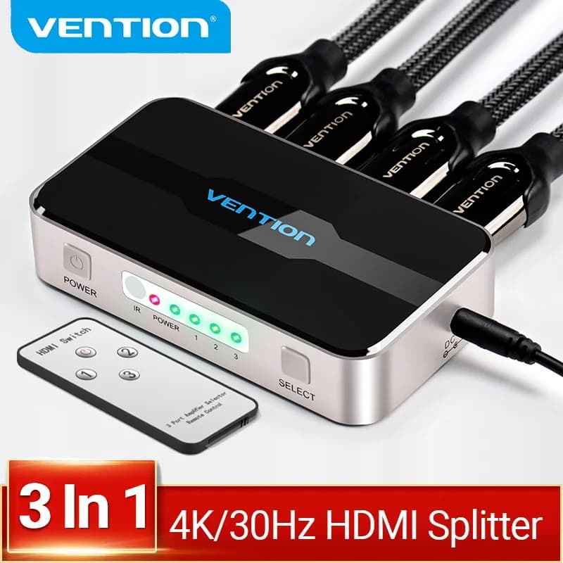 Vention 3 in 1 out HDMI 4K 3D 2.0 1.4 HDMI Splitter for PS4 TV Xbox 3 in 1 out with remote control switch HDMI 2.0 adapter