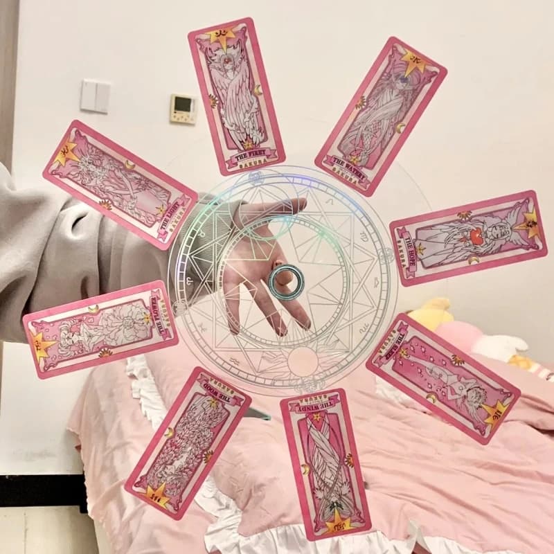 Hot Anime Card Captor Sakura Kinomoto Sakura Cosplay Cerchio magico Ruota Clow Card Tarocchi Giradischi Carte rotanti Divertente Prop Regalo