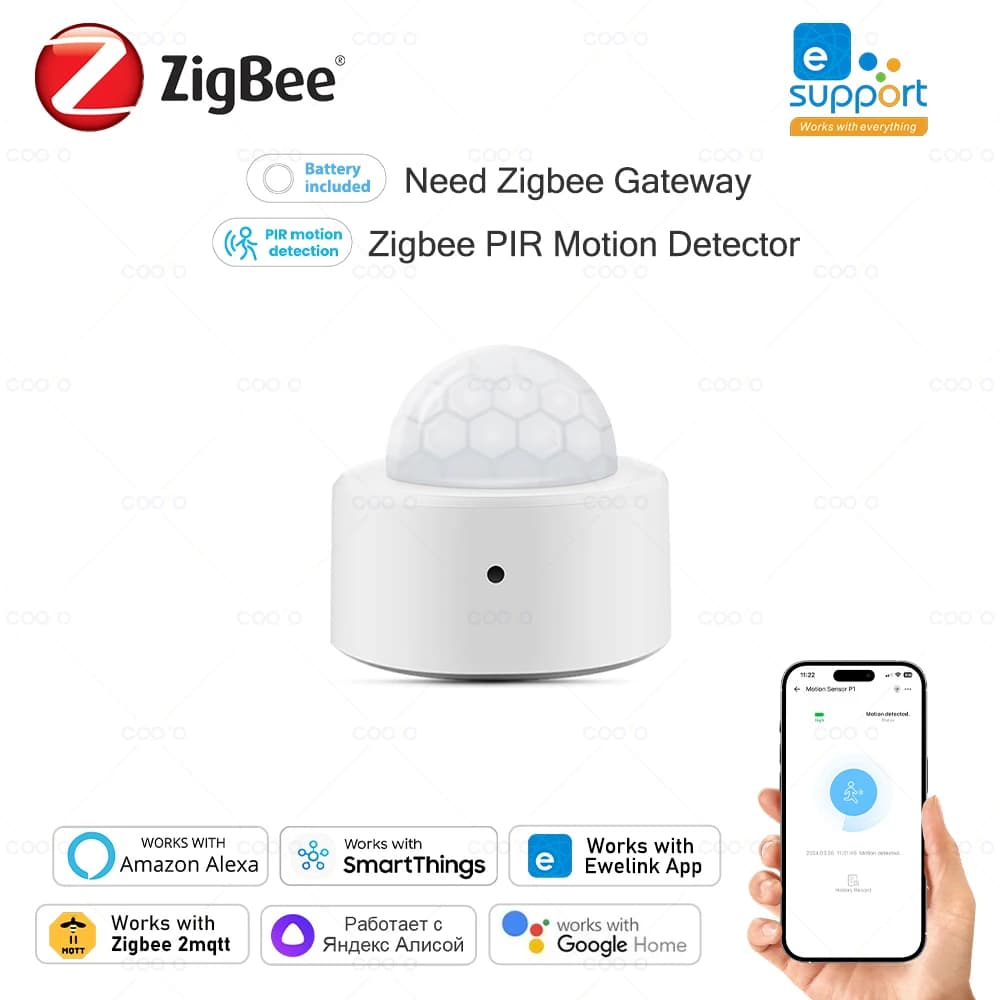 COOLO Zigbee 3.0 PIR Sensore di movimento Rilevatore di movimento del corpo umano Sensore di allarme antifurto di sicurezza domestica Funziona con Ewelink ZHA Z2M