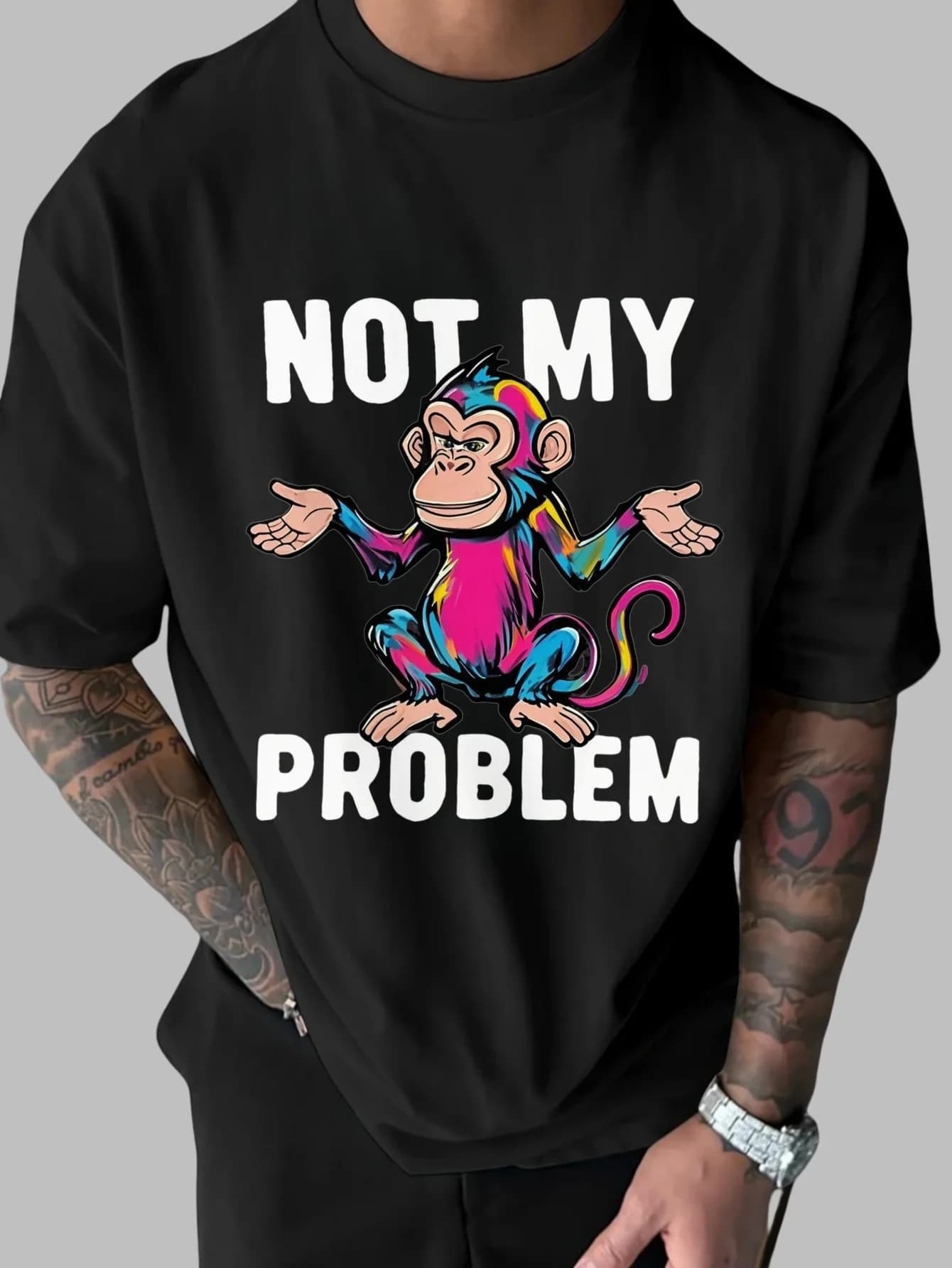 Scimmia colorata Non il mio problema T-shirt grafica T-shirt da uomo casual divertente Street Style Moda Camicia in cotone morbido Abbigliamento estivo