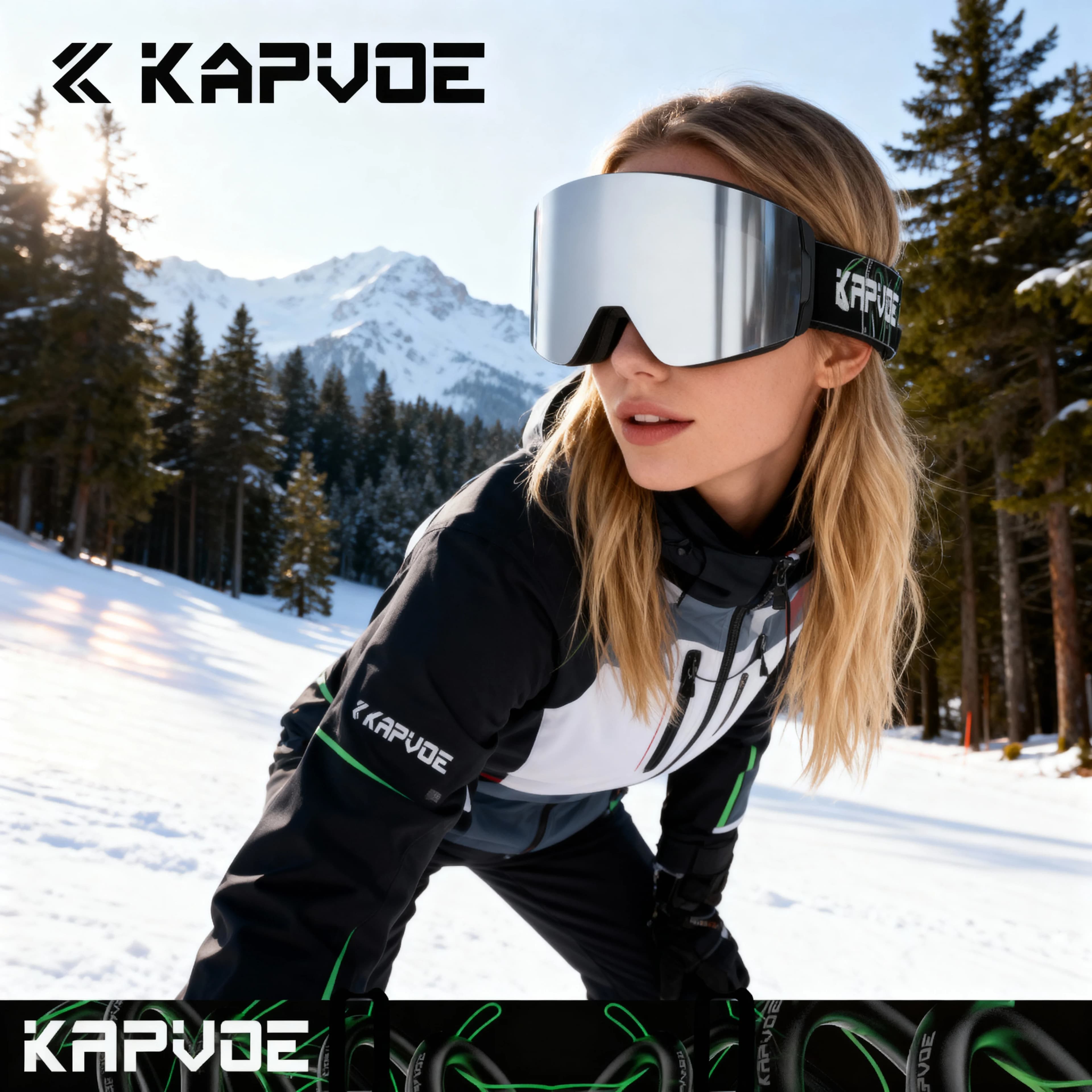 Kapvoe Sport all'aria aperta Sci Anti-Fog Occhiali da snowboard Uomo Donna Attrazione magnetica Occhiali da sci Occhiali di protezione UV400