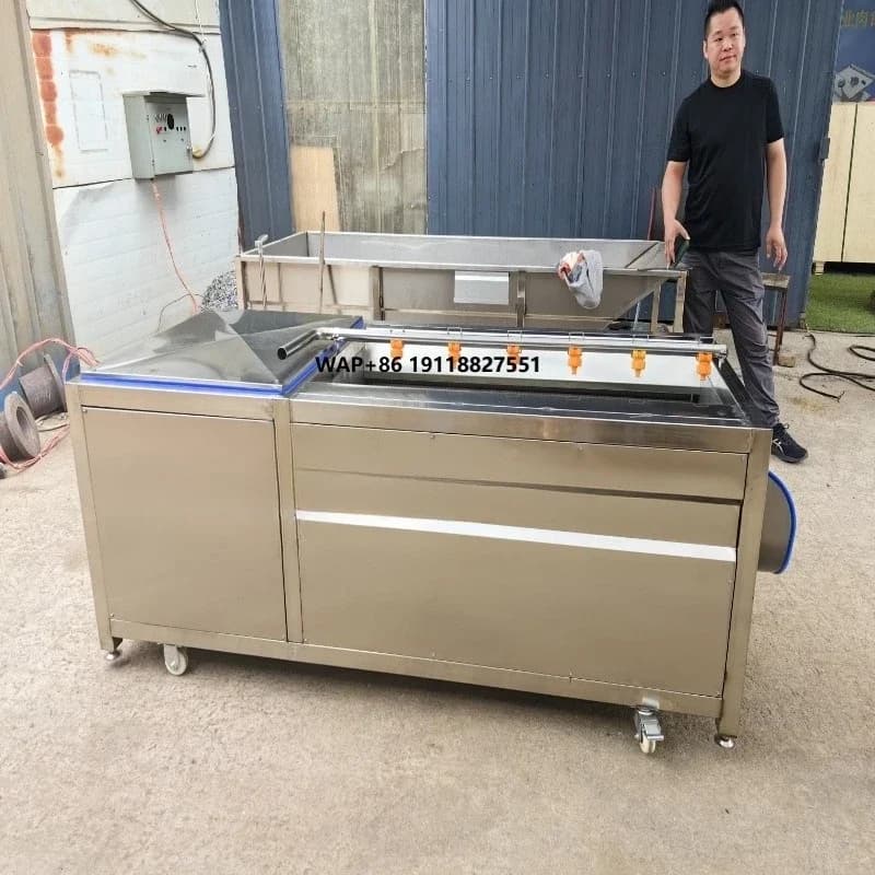 Automatic 800 kg/h Fruit and Vegetable Peel Machine, Manioca and Potato Brush Cleaning and Washing Machine