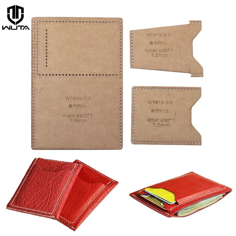 WUTA 913 Mini Card Case Kraft paper Template Horizontal Simple Wallet Leather Pattern Set Leather Craft DIY Tools Model