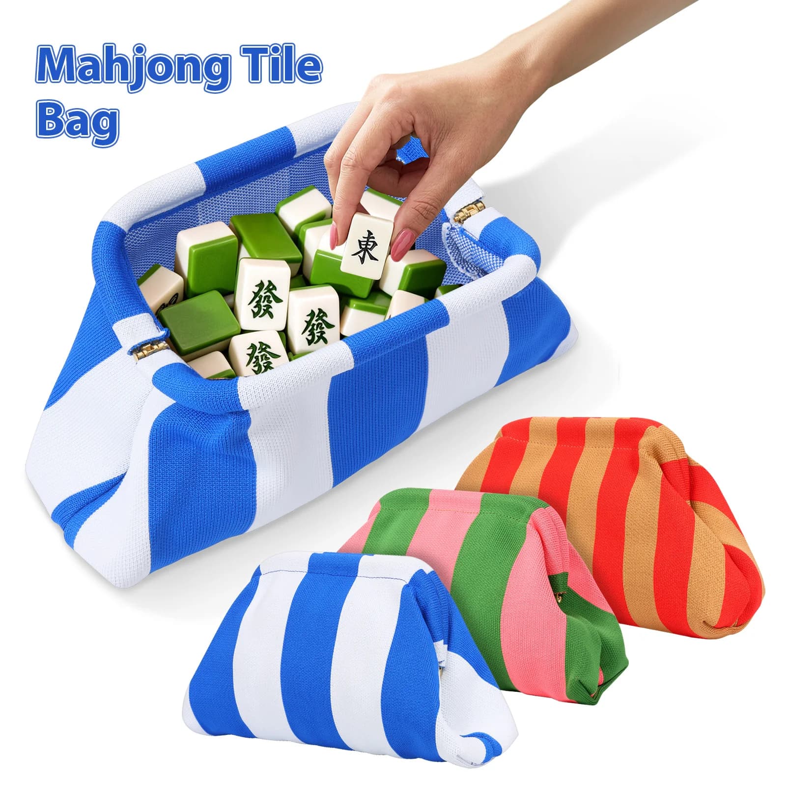 Mahjong Tile Bag Portable Striped Dumpling Bag Decorative Empty Mahjong Tile Bag Perfume Lipstick Makeup Handbag for Women