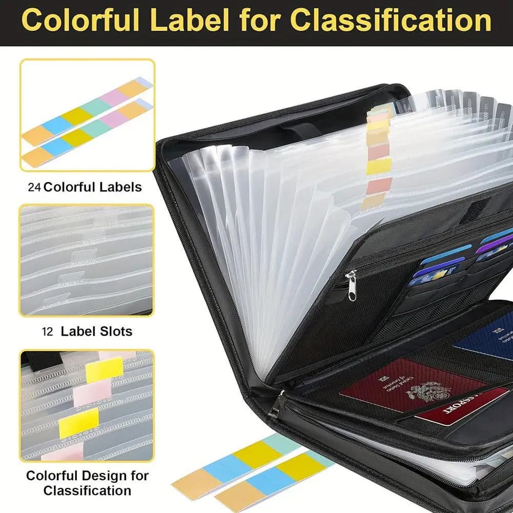 Cartella di file per organo nero Cassetto a mano Borsa organizer multiscomparto Organizzatore di file impermeabile ignifugo per l'ufficio scolastico domestico