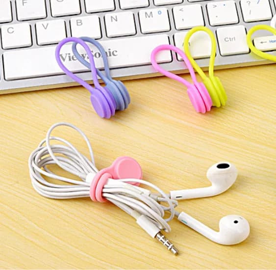 3pcs Magnetic charging cable organizer for data cables, silicone cable holder for desktop headphones, cable bundle tie strip