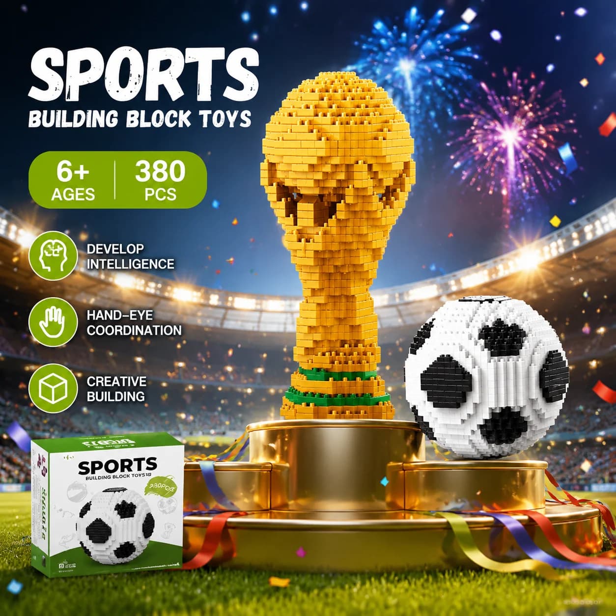 New Creative Football Model Mini Building Blocks Classic Decorative Assembly Toys Football Fun Gift Building Blocks