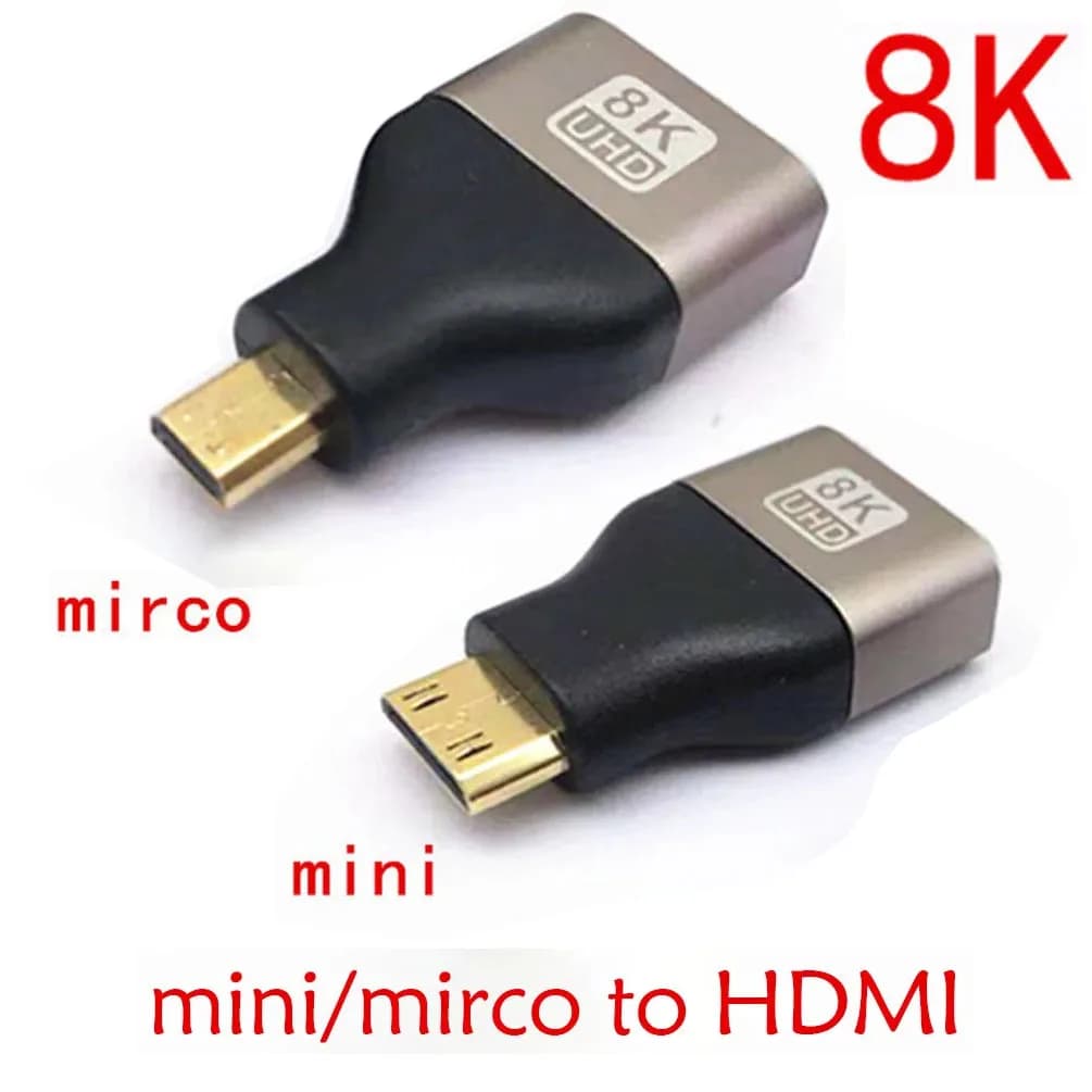 HDMI Mini Micro Adapter to HDMI 8K 60Hz 4K 144Hz Male-Femmina Converter for Laptop PS5 Xbox Switch Monitor TV Projector