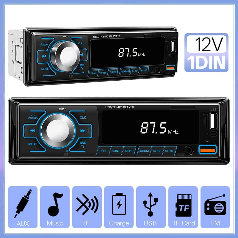 Hippcron Car Radio MP3 Player FM BT AUX Dual USB TF Fast Charging 7 Color Lights Wiring Protection Car Audio 1din Universal