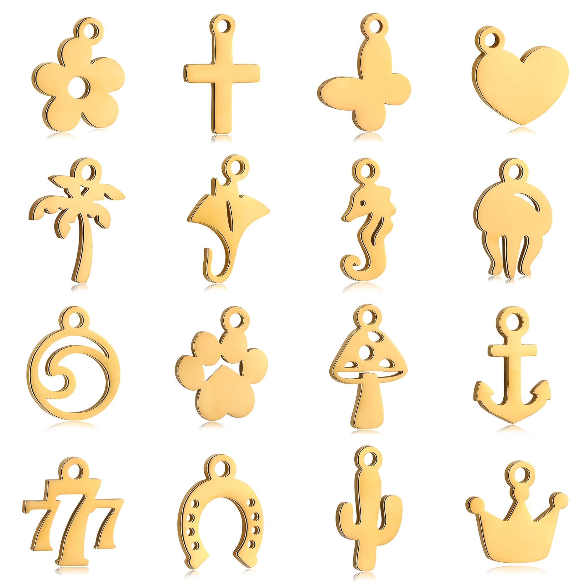 5pcs Mini Cute Coconut Tree/Seahorse/Horseshoe/Cactus Charms for Jewelry Making Tiny Stainless Steel Charm Bracelet Earrings DIY