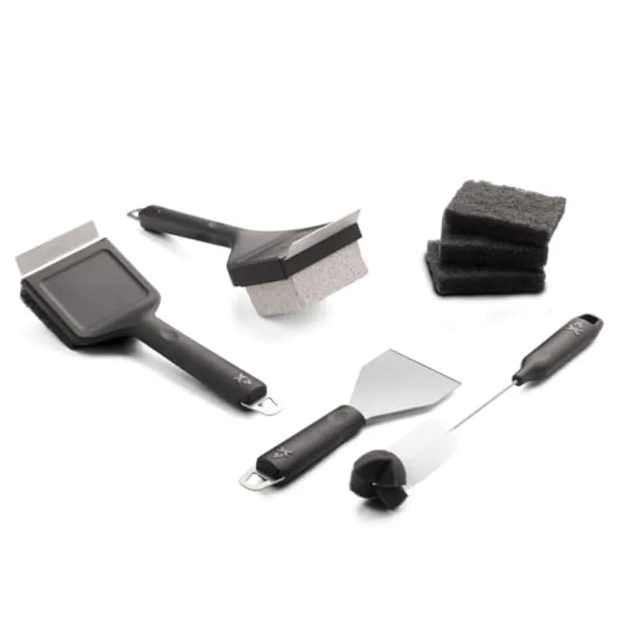 Kit di Pulizia per Piastra con Raschietto, 4 Spugne Abrasive, Pietra Pomice, Spazzola per Grasso in Nero e Argento