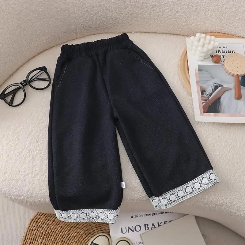 Sciolto e versatile nuova primavera autunno dolce jeans per bambini ragazze pizzo colore tubo dritto pantaloni casual Kawaii lungo esterno