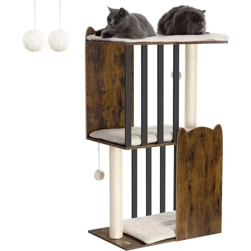 Conondo moderno torre per albero per gatti a 3 livelli da 43,8 pollici, tiragraffi per gatti per gatti da interno, piatto grande, due tiragraffi in sisal completo da 19,7 pollici