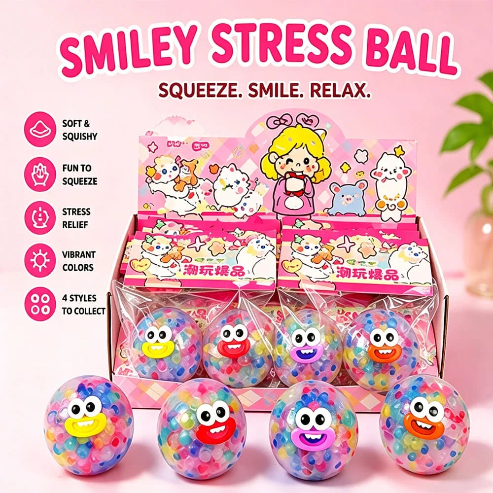Kawaii Galaxy Planet Emoji Squishy Popping Bead Filled Soft Squeeze Anxiety Vent Aesthetic Room Desk Decor Ornament Gift