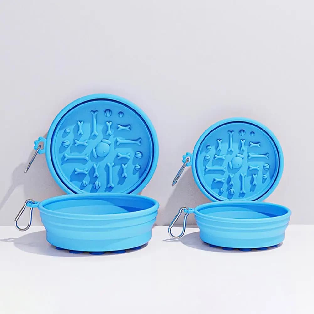 Anti-spill Cat Food Bowl Foldable Pet Bowl with Suction Cups Portable Slow Feeder Dish Non-slip Silicone Collapsible for Cats