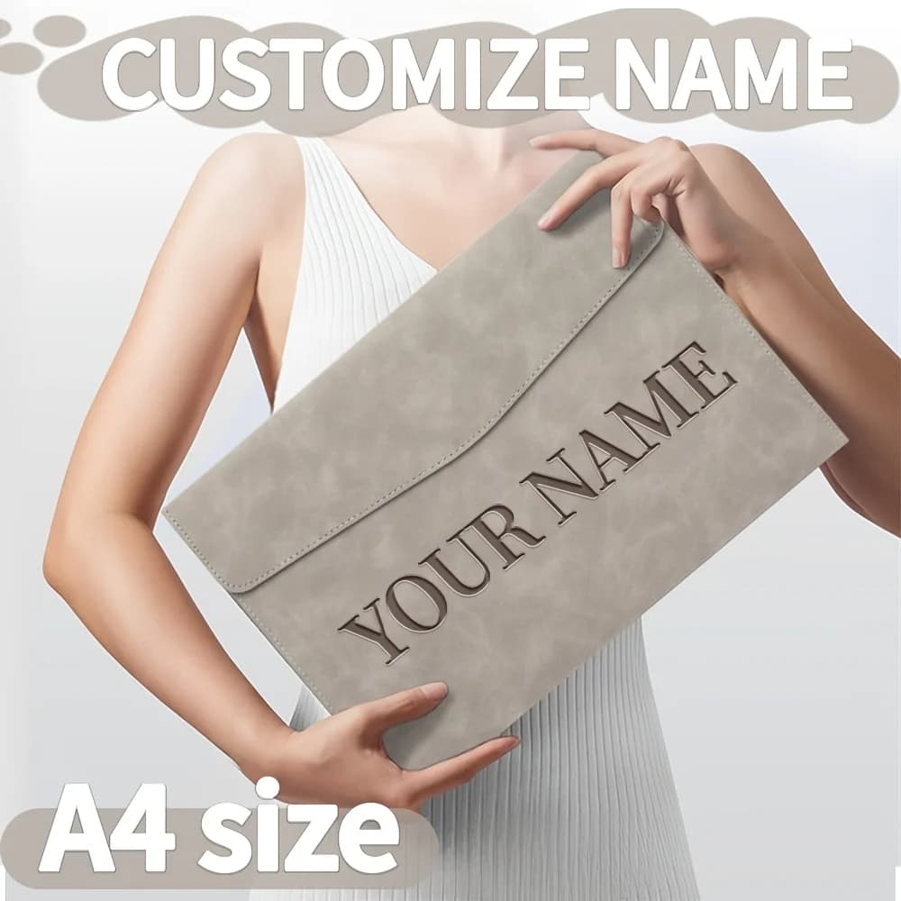 Cartella portadocumenti A4 in pelle PU personalizzata Nome personalizzato Borsa portadocumenti con chiusura magnetica Borsa impermeabile per laptop per ufficio scuola