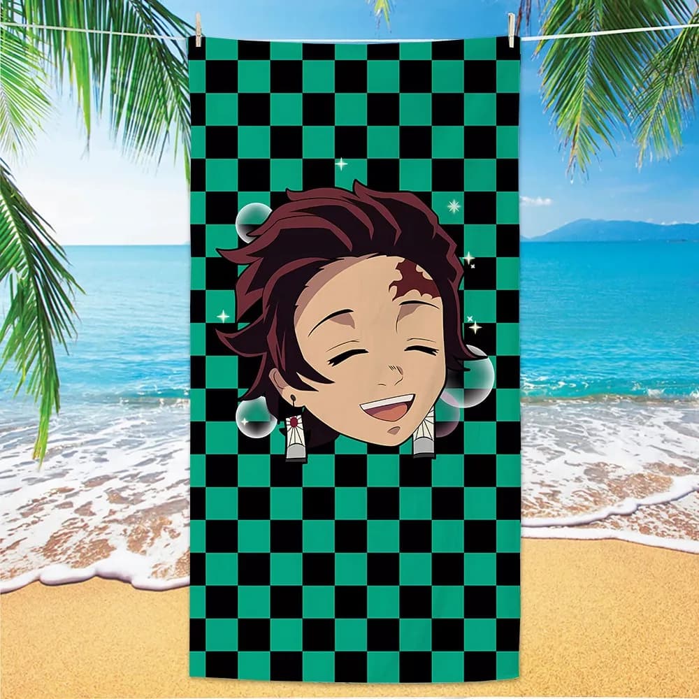 Asciugamano Morbido Assorbente Stampato in 3D D-Demon Slayer, Asciugamano da Spiaggia ad Asciugatura Rapida Anime, Leggero per Viaggi all'Aperto, Regalo