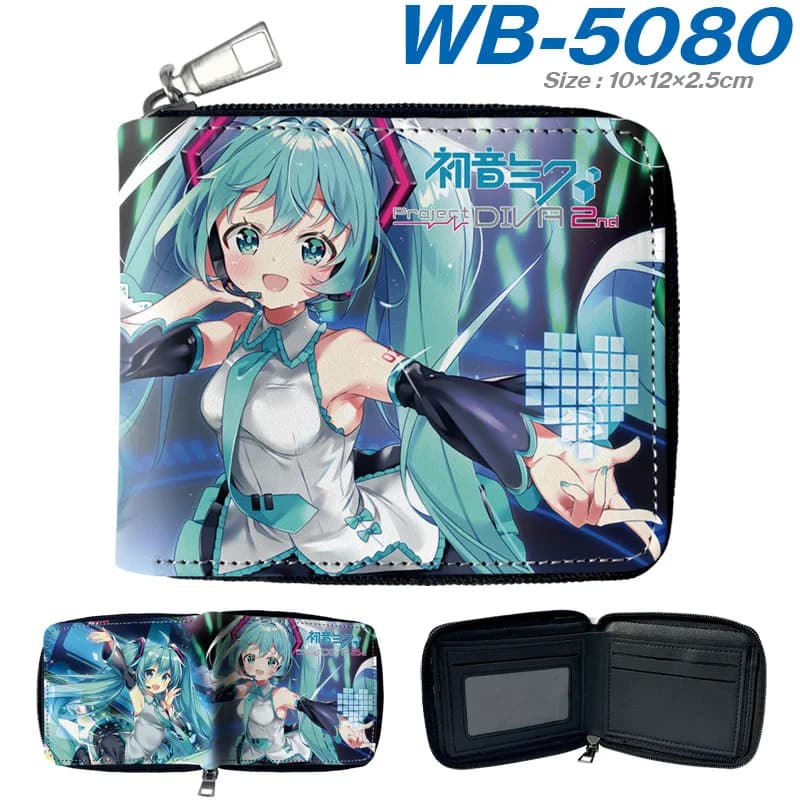 Kawaii Hatsune Miku Cantante virtuale Figure Cute Anime Cartoon Stampa Moda Portafoglio corto con cerniera Pu Borsa per carte di archiviazione per il cambio Regalo