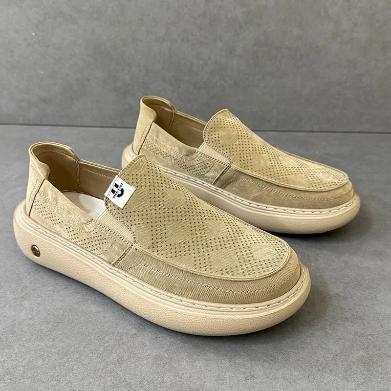 Men's Summer Breathable Casual Shoes Thin Mesh Soft Bottom Sports Slip-On Loafers round Toe Flat Heel Pure Color Rubber Outsole