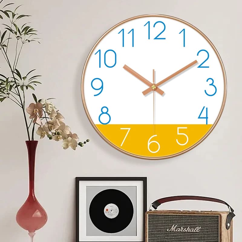 Minimalist Wall Clock Round Quartz Movement Large Numerals Rose Golden Black Frame Timepiece for Bedroom Nursery Classroom Cafe