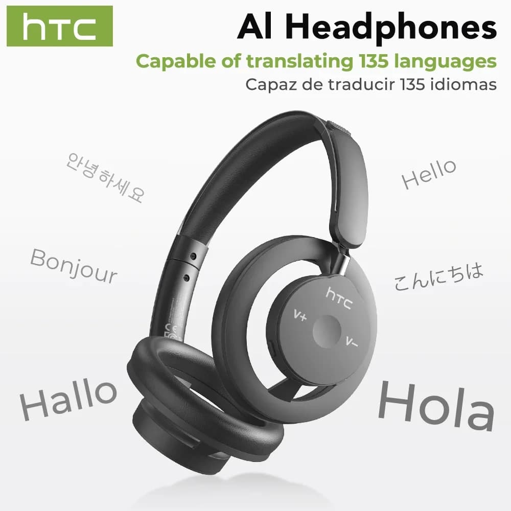 HTC HP06 Cuffie wireless a orecchio aperto Bluetooth V6.0 Cuffie con traduzione AI pieghevoli ariose per PC Laptop Telefono TV Ultraleggero cavo