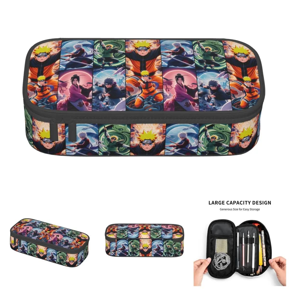 Astucci per matite Senju Tobirama Naruto Uzumaki Naruto per Uchiha Sasuke Hyuga Hinata, astuccio grande per penne, scatola per materiale scolastico