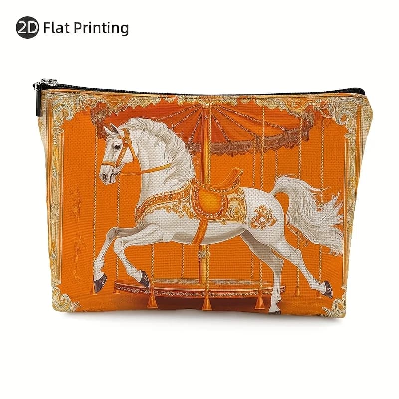 Una borsa per il trucco progettata con carosello: custodia multifunzionale con cerniera, borsa per riporre gioielli, piccola borsa portaoggetti con cerniera da viaggio perfetta.