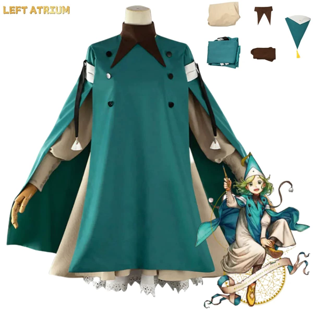 Costume Cosplay Anime Richeritto Tetia Koko Coco con Cappello da Strega, Mantello, Abito e Uniforme Completa per Donna, Adorabile Completo Natalizio
