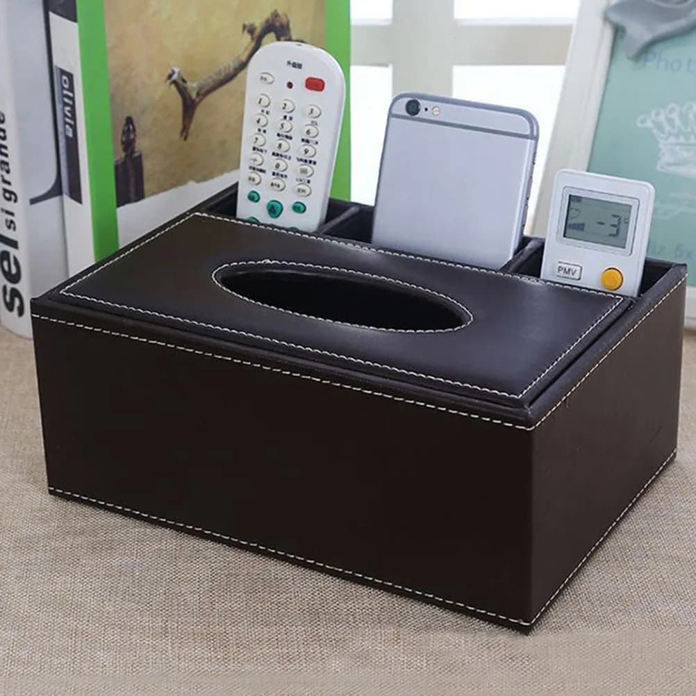 Multifunctional PU Tissue Box Desktop Organizer Pencil Scissor Holder Embossed for Office Home Car