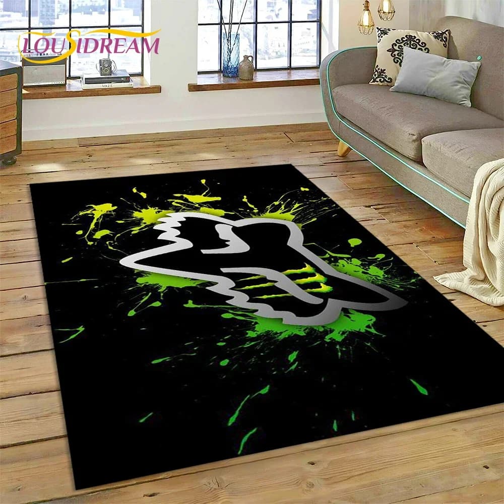 Tappeto 3D con Logo F-FOX per Soggiorno, Camera da Letto, Divano, Zerbino, Decorazione, Tappeto per Area Giochi Bambini, Tappetino Antiscivolo per Moto