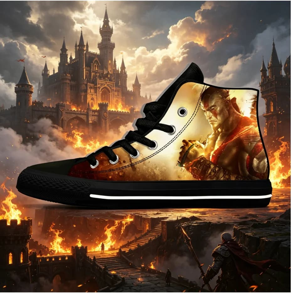 Sneakers alte casual God of War con design artistico personalizzato, leggere e resistenti all'usura, unisex