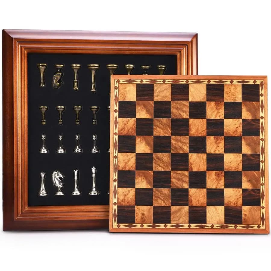 Set di scacchi in legno da 14 pollici con pezzi in metallo, re alto 2,5 pollici, custodia per pezzi, confezione regalo, istruzioni, gioco da tavolo classico